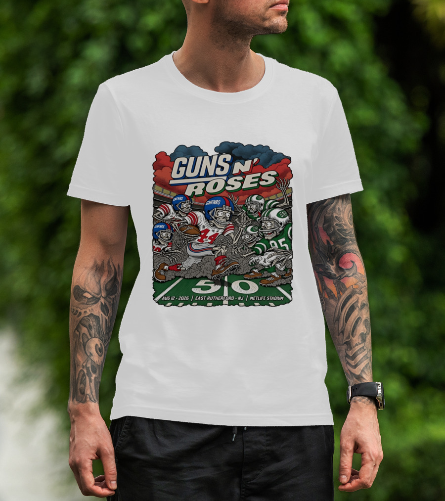 Guns N' Roses MetLife Stadium East Rutherford NJ August 12 2026 Football Skeletons T-Shirt