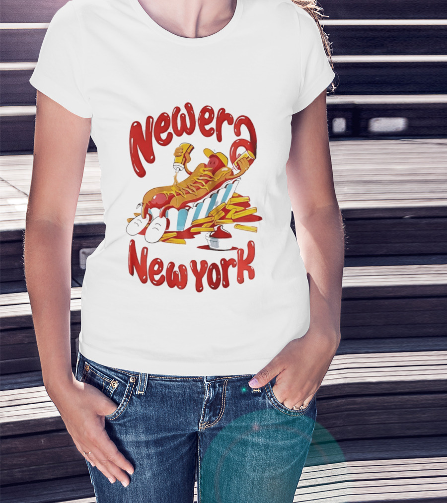 Newer New York Relaxing Hot Dog Beach Ketchup French Fries T-Shirt