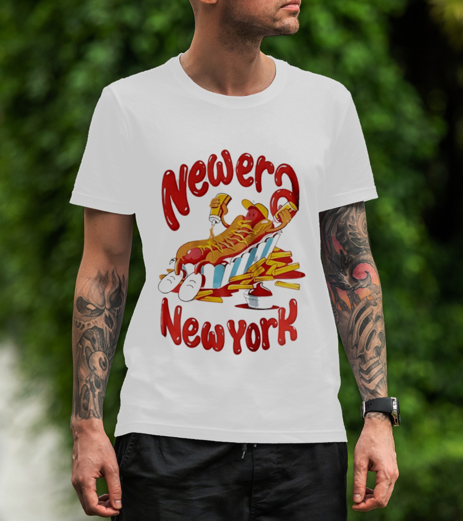 Newer New York Relaxing Hot Dog Beach Ketchup French Fries T-Shirt