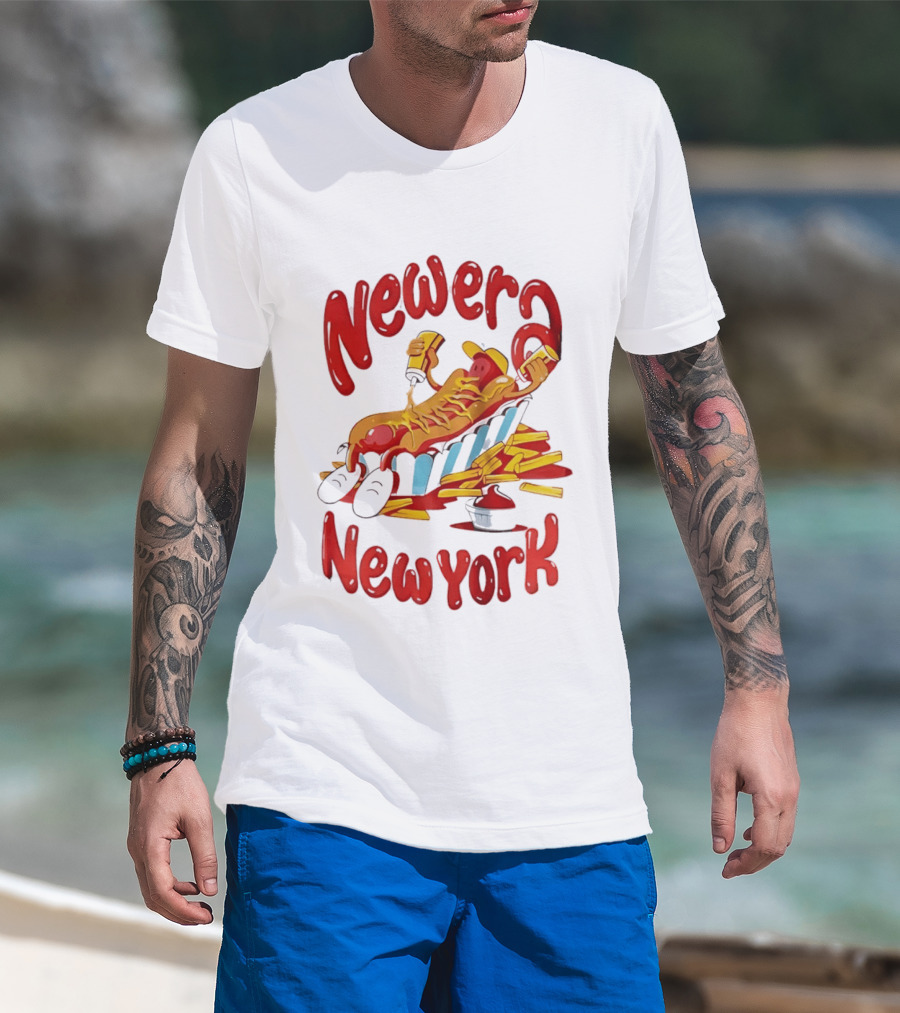 Newer New York Relaxing Hot Dog Beach Ketchup French Fries T-Shirt