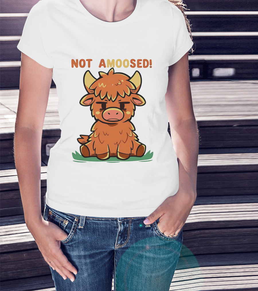 Not Amoosed Cute Grumpy Highland Cow Pun T-Shirt