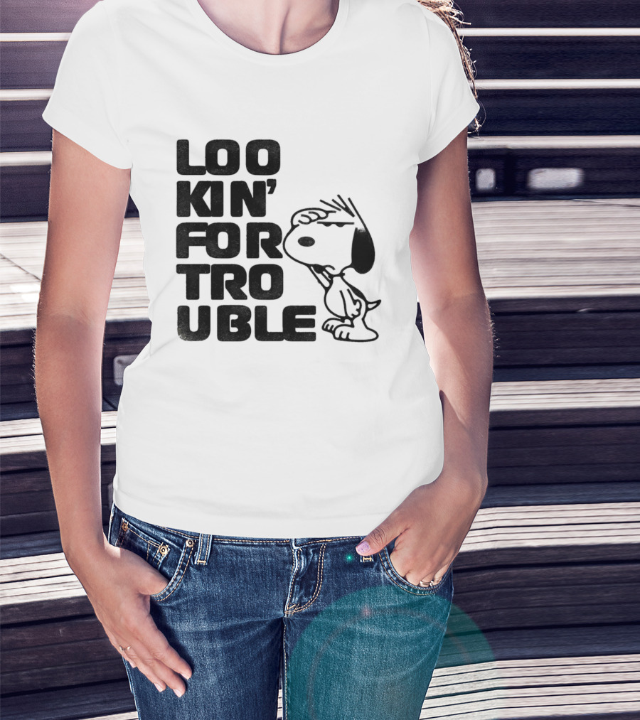 Peanuts Snoopy Lookin' For Trouble Hand Over Eye Distressed T-Shirt