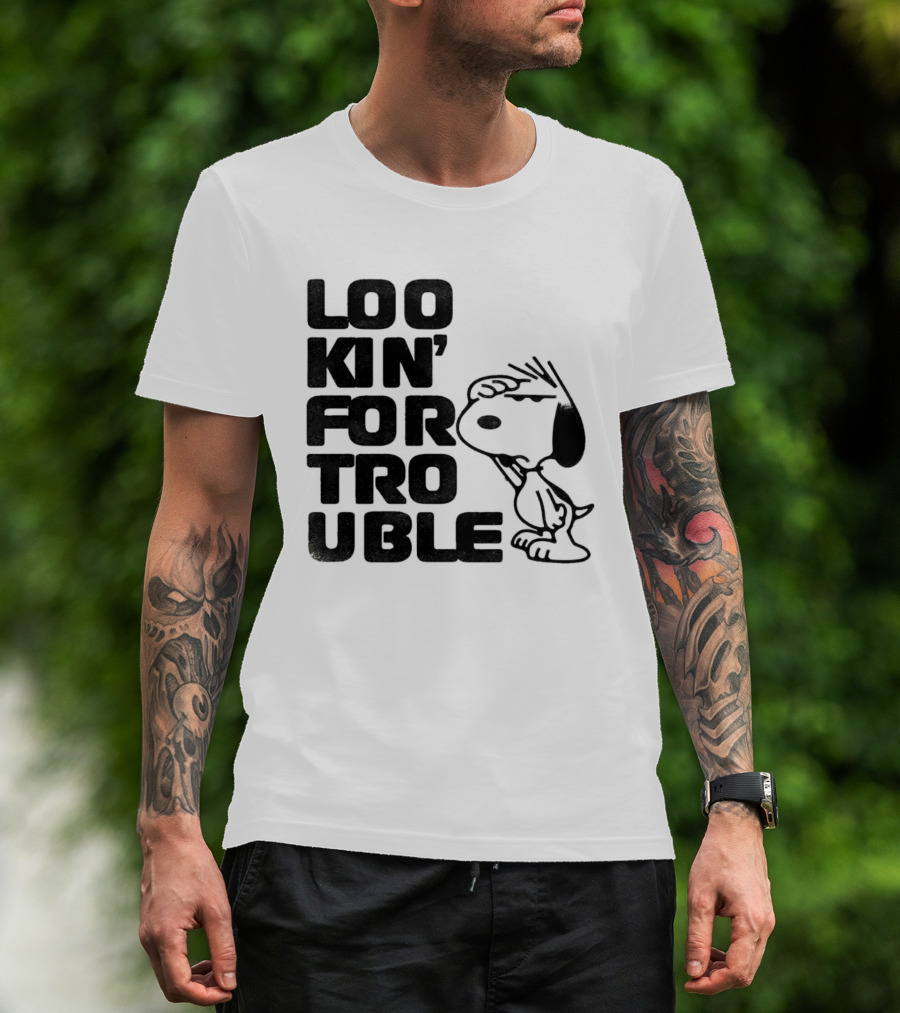 Peanuts Snoopy Lookin' For Trouble Hand Over Eye Distressed T-Shirt
