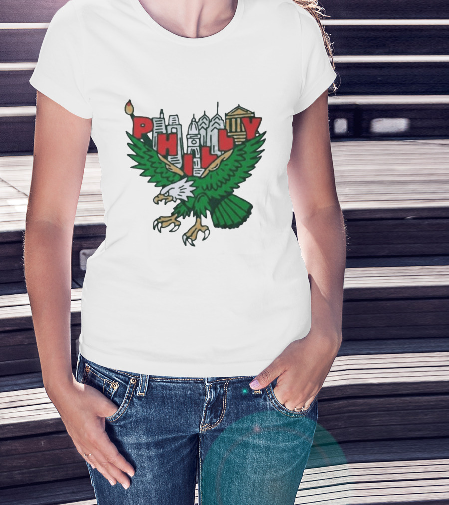 Philly Eagles City Of Brotherly Love Skyline Green Eagle T-Shirt