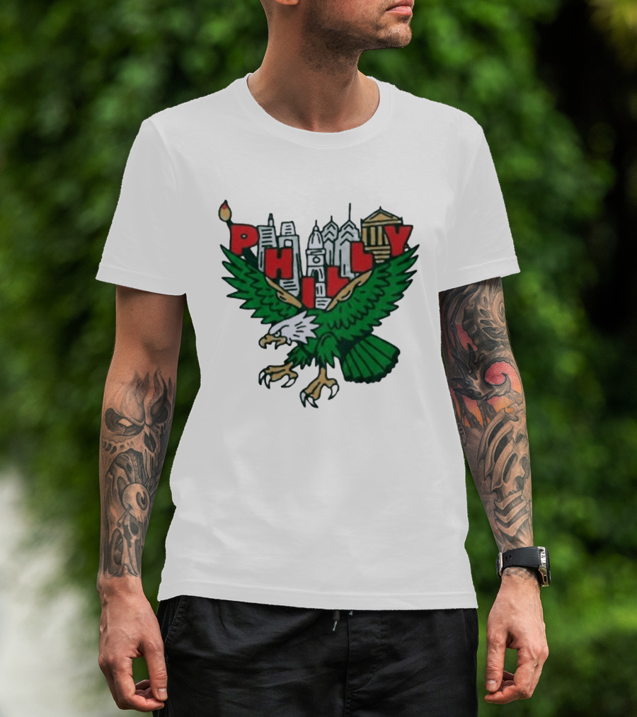 Philly Eagles City Of Brotherly Love Skyline Green Eagle T-Shirt