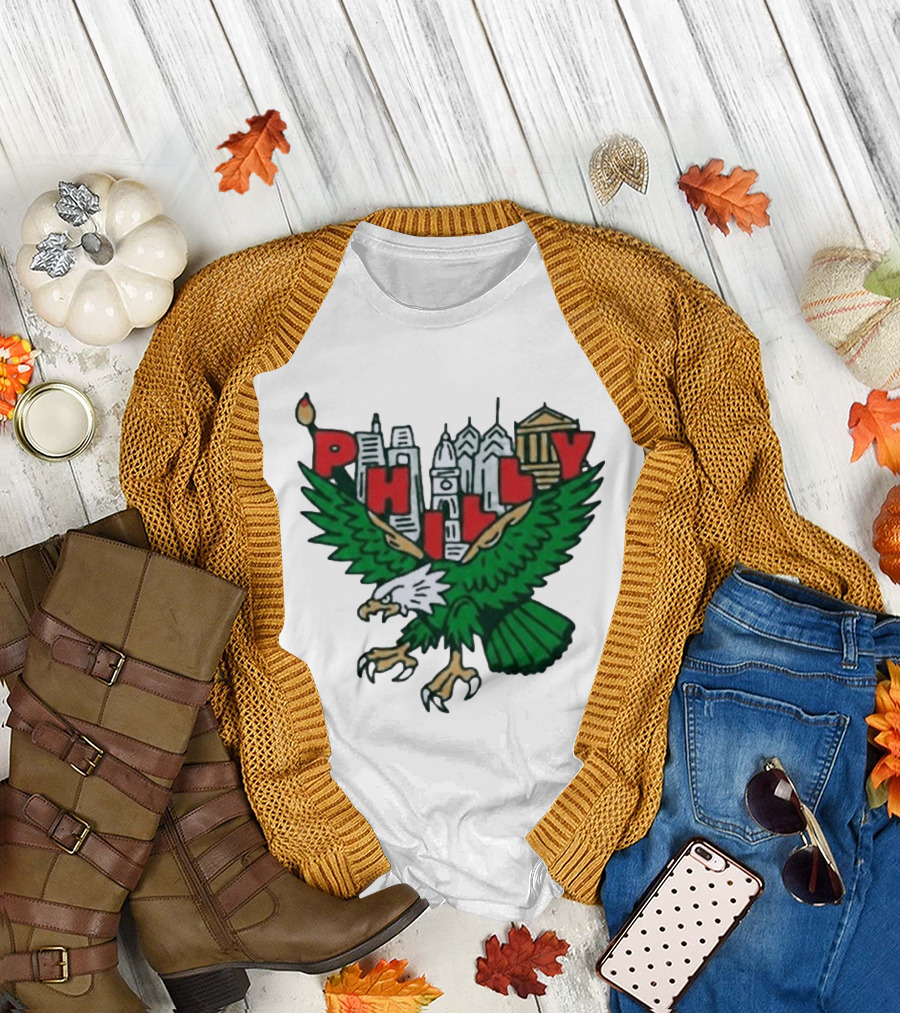 Philly Eagles City Of Brotherly Love Skyline Green Eagle T-Shirt