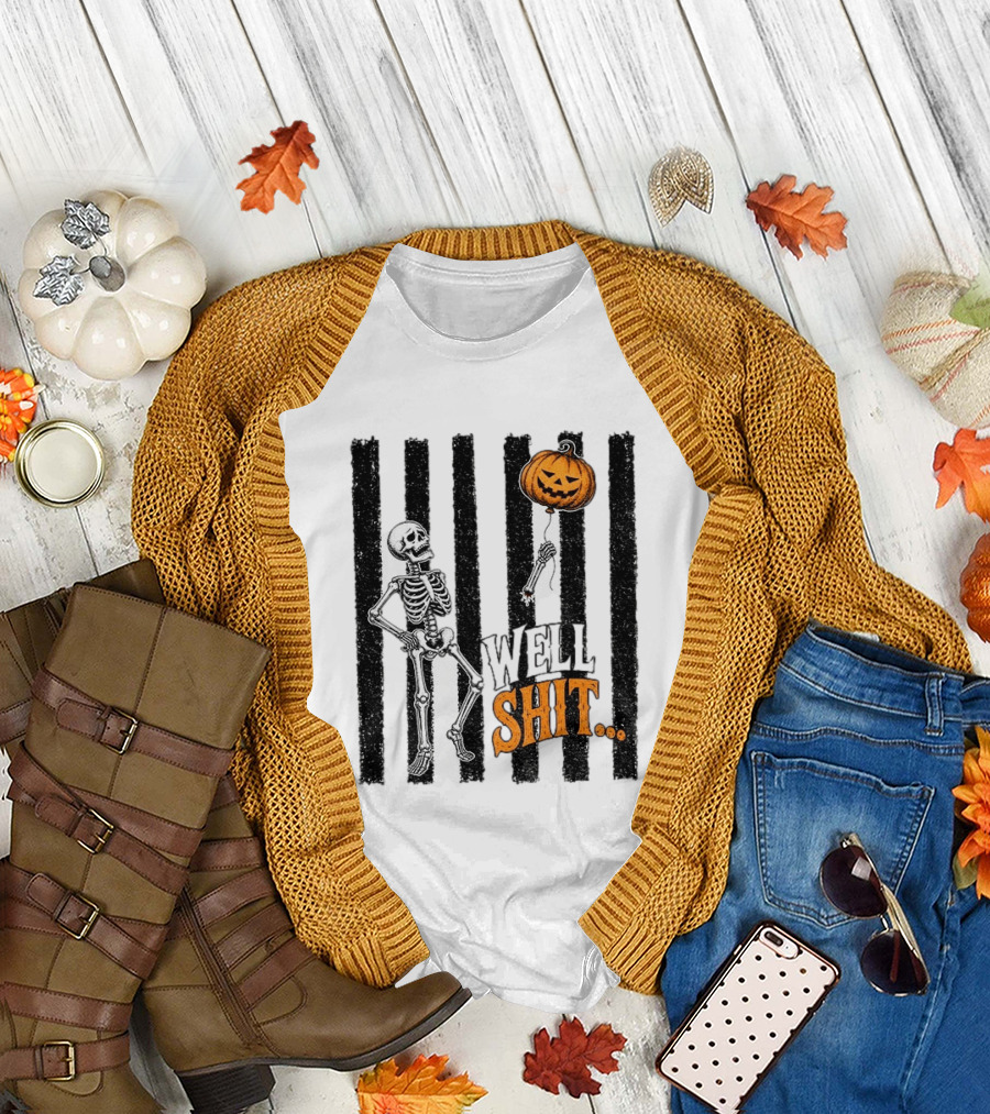 Skeleton Pumpkin Lost Balloon Well Shit Halloween T-Shirt
