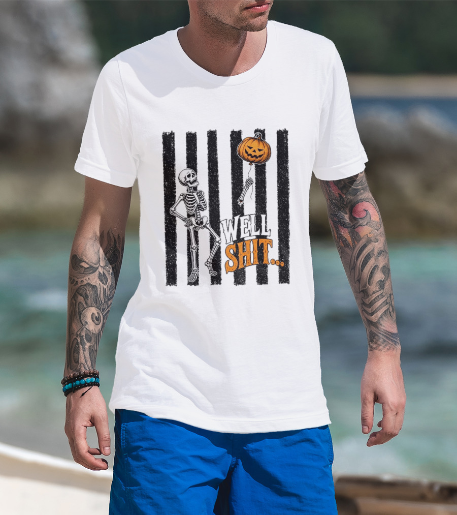 Skeleton Pumpkin Lost Balloon Well Shit Halloween T-Shirt