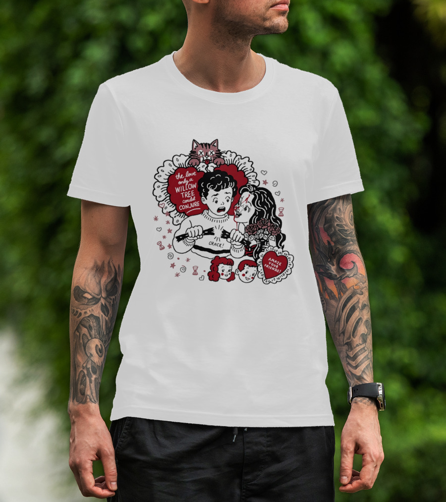 The Love Only A Willow Tree Could Conjure Crack Heartbreak Roses Cat T-Shirt