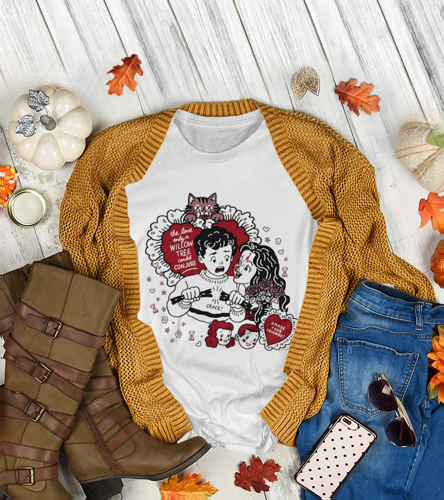 The Love Only A Willow Tree Could Conjure Crack Heartbreak Roses Cat T-Shirt