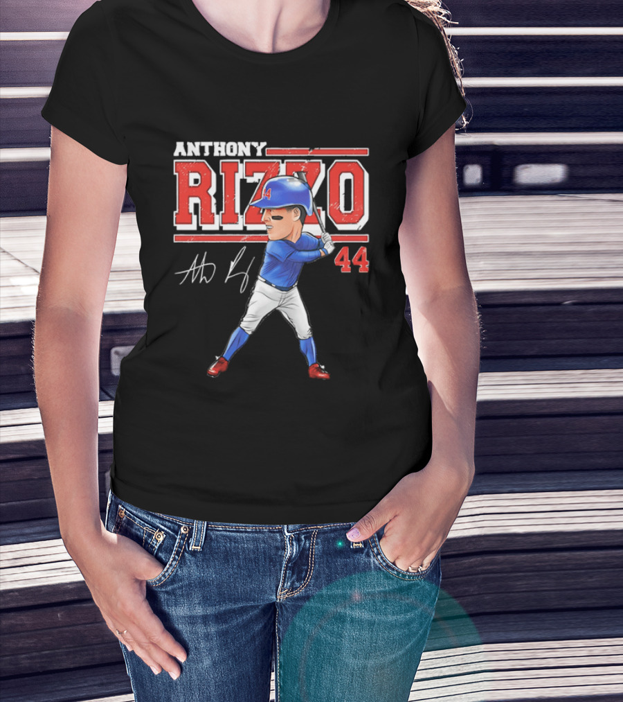 Anthony Rizzo 44 Baseball Player Caricature Batting Stance Distressed Signature T-Shirt