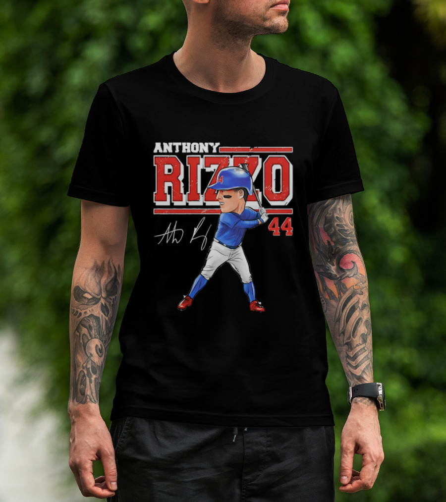 Anthony Rizzo 44 Baseball Player Caricature Batting Stance Distressed Signature T-Shirt