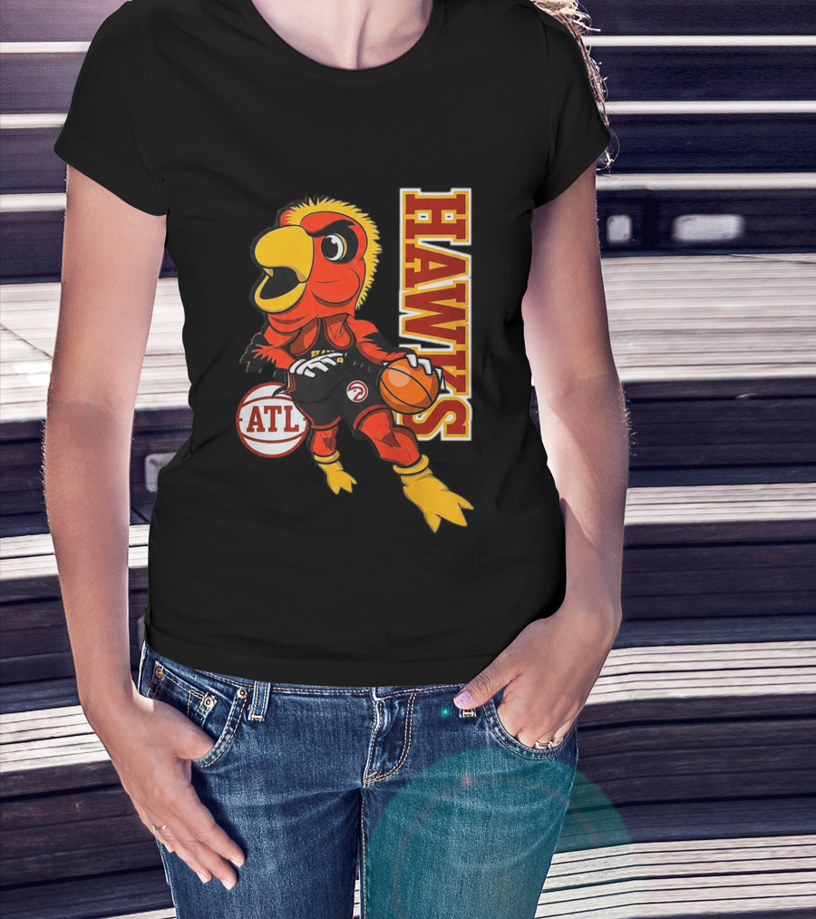 Hawks Bird Holding Basketball With ATL T-Shirt