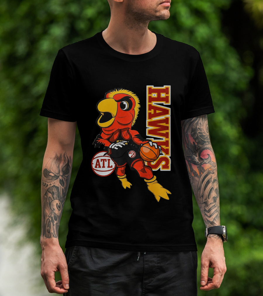 Hawks Bird Holding Basketball With ATL T-Shirt