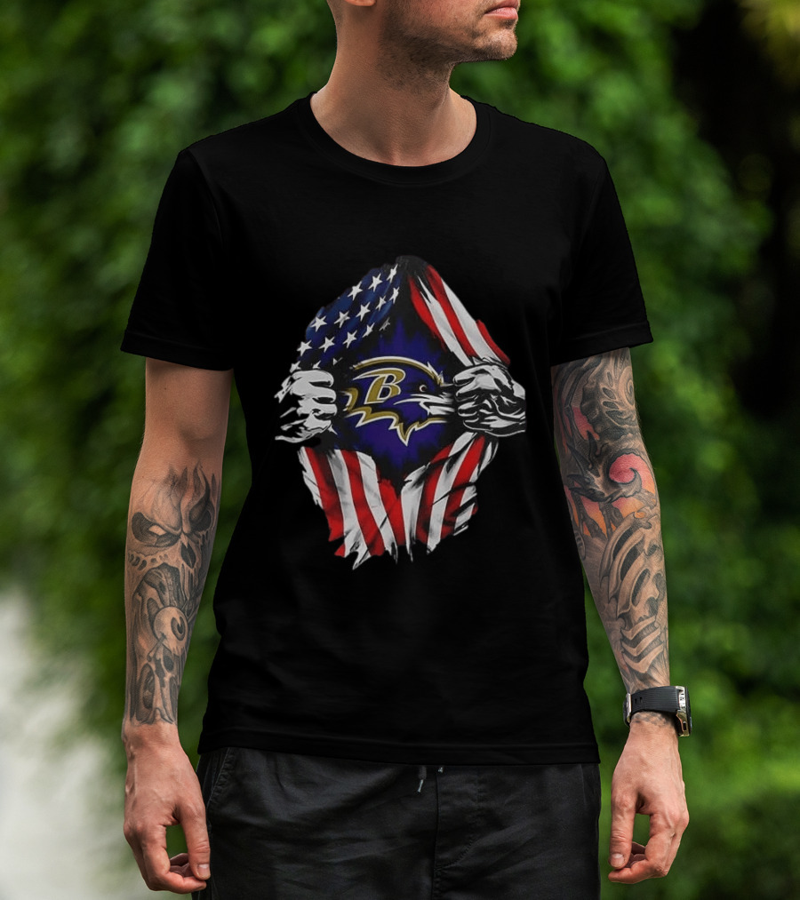 Baltimore Ravens American Flag Superman T-Shirt