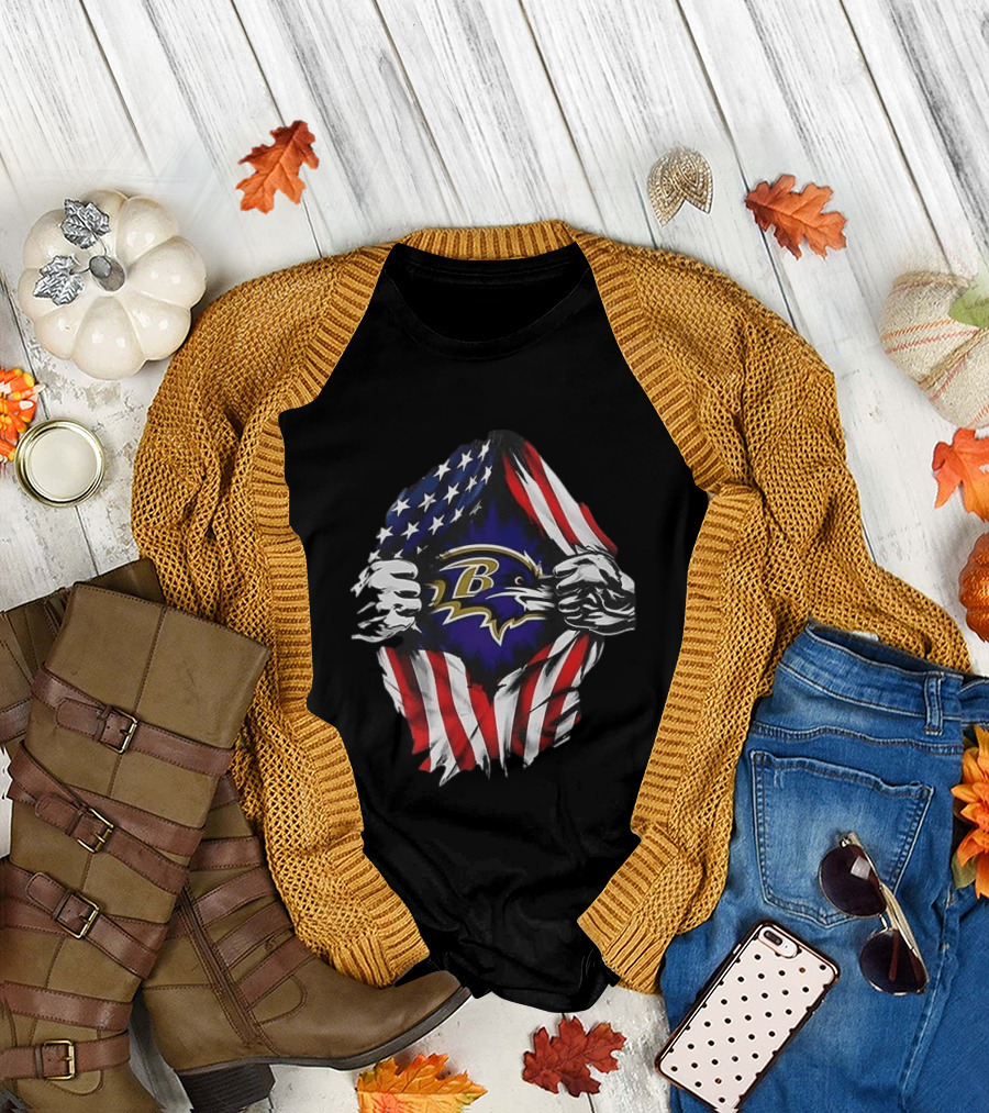 Baltimore Ravens American Flag Superman T-Shirt