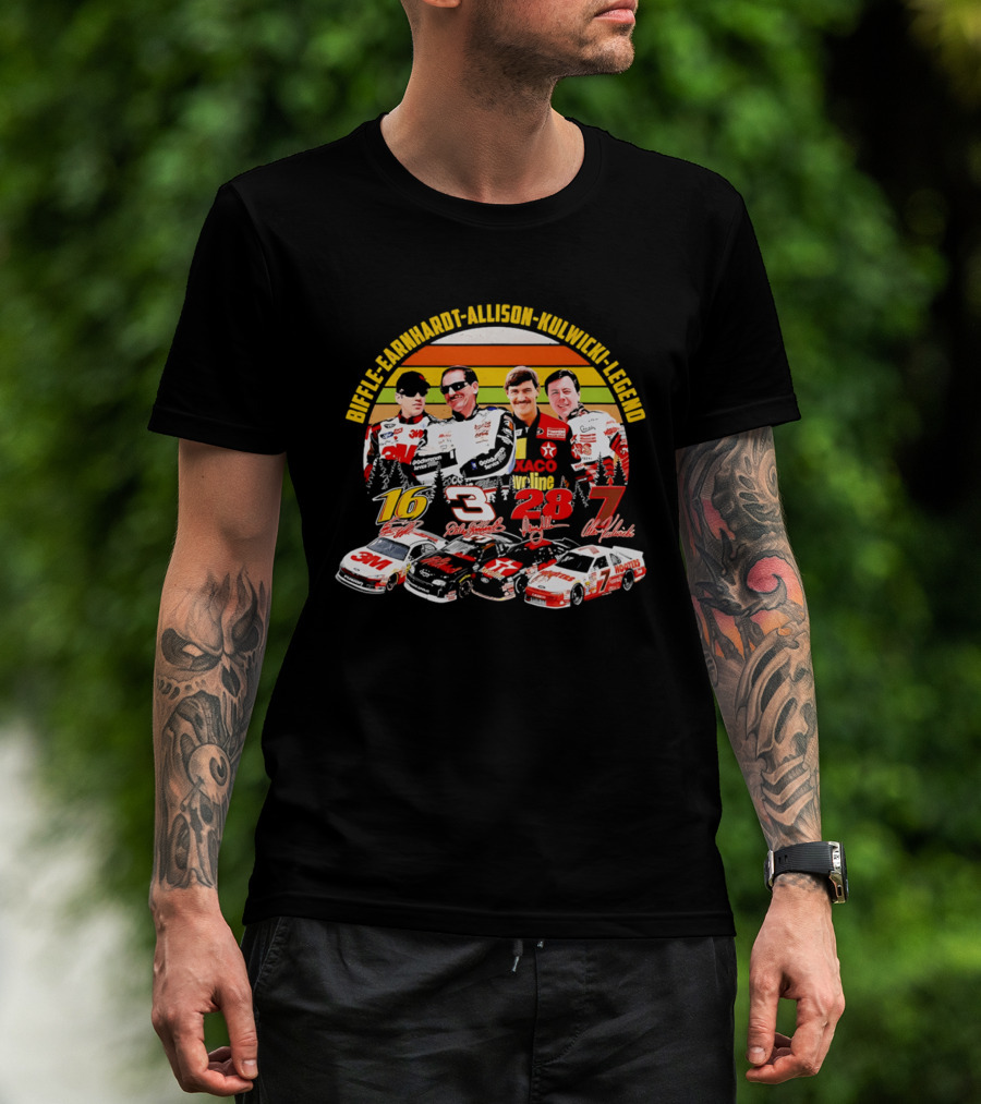 Biffle Earnhardt Allison Kulwicki NASCAR Legends 3M Valvoline Hooters Racing Cars T-Shirt