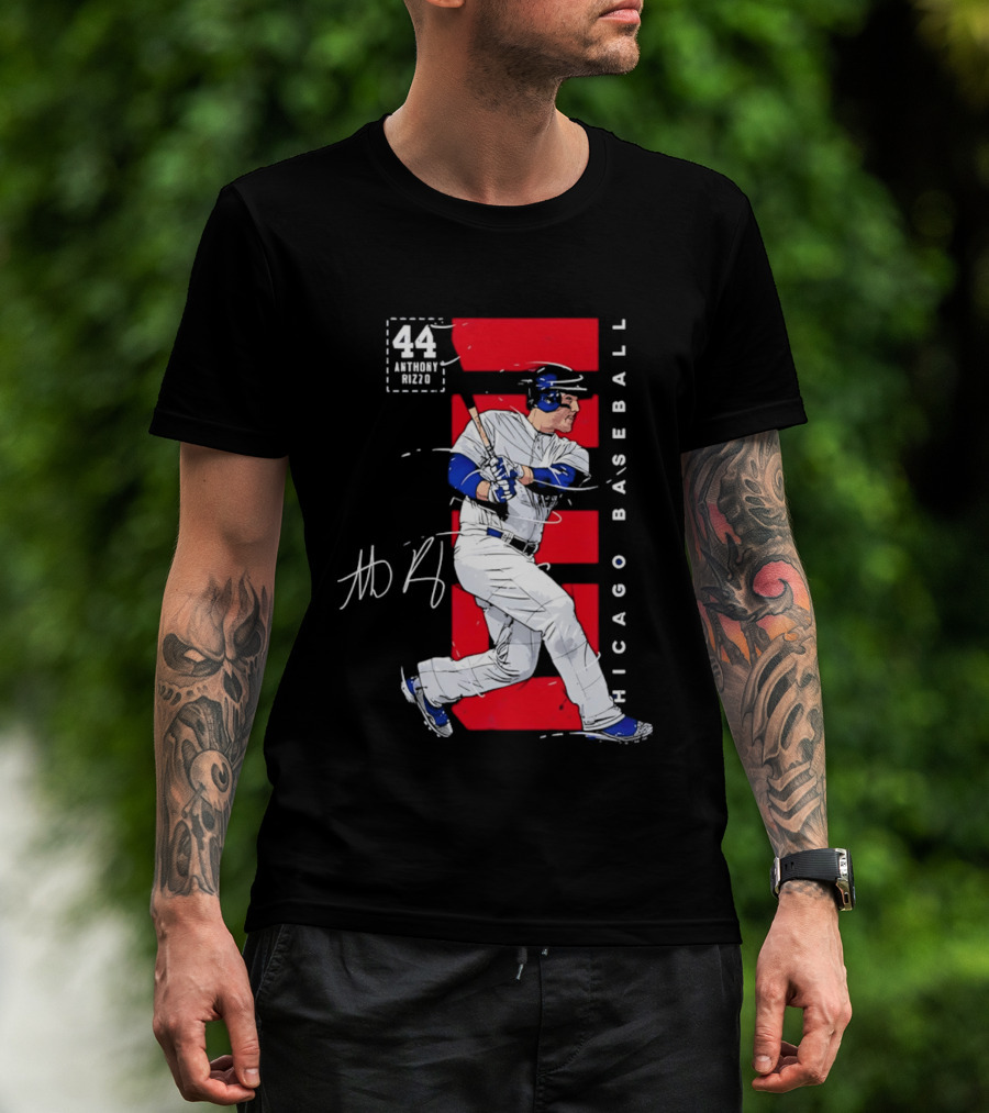Chicago Baseball 44 Anthony Rizzo Swinging White And Red T-Shirt