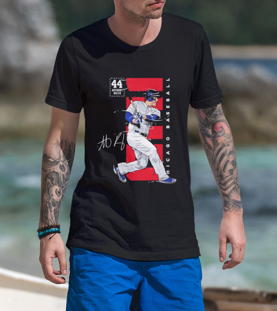 Chicago Baseball 44 Anthony Rizzo Swinging White And Red T-Shirt