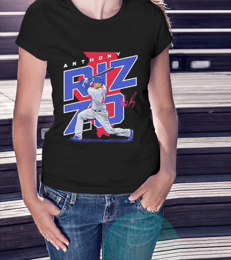 Anthony Rizzo 44 Chicago Cubs Batting Illinois Map T-Shirt