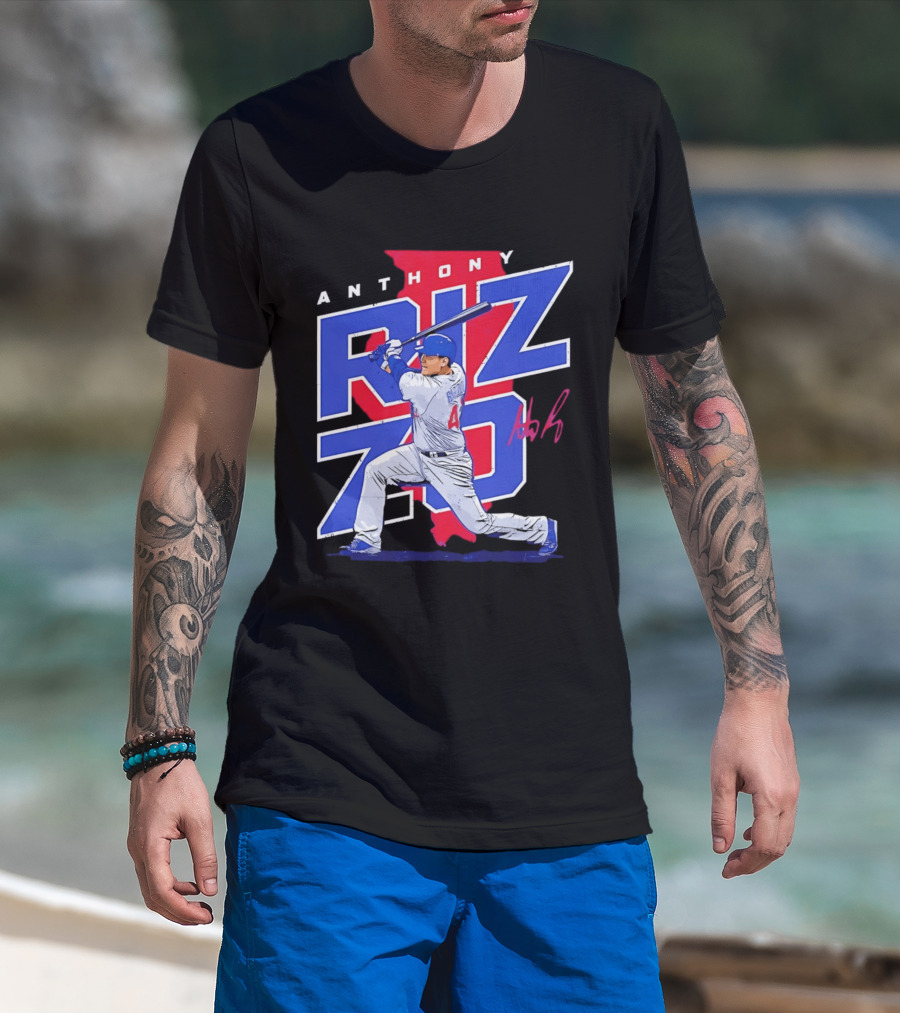 Anthony Rizzo 44 Chicago Cubs Batting Illinois Map T-Shirt