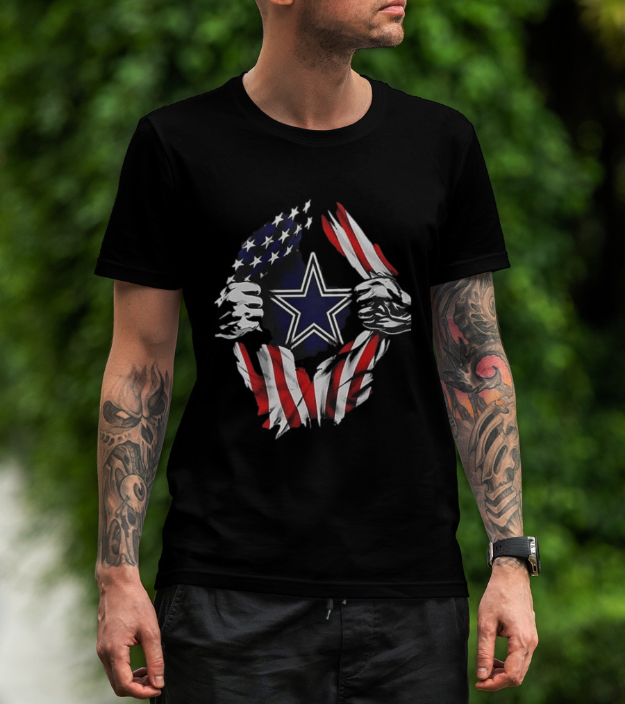 Dallas Cowboys Star American Flag Superman Skull Cap Backwards T-Shirt