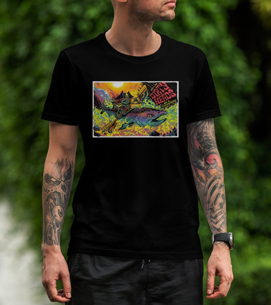 Dirty Heads Aug 13 2026 Skeleton Pirate Riding Fish White River Amphitheatre Auburn WA T-Shirt