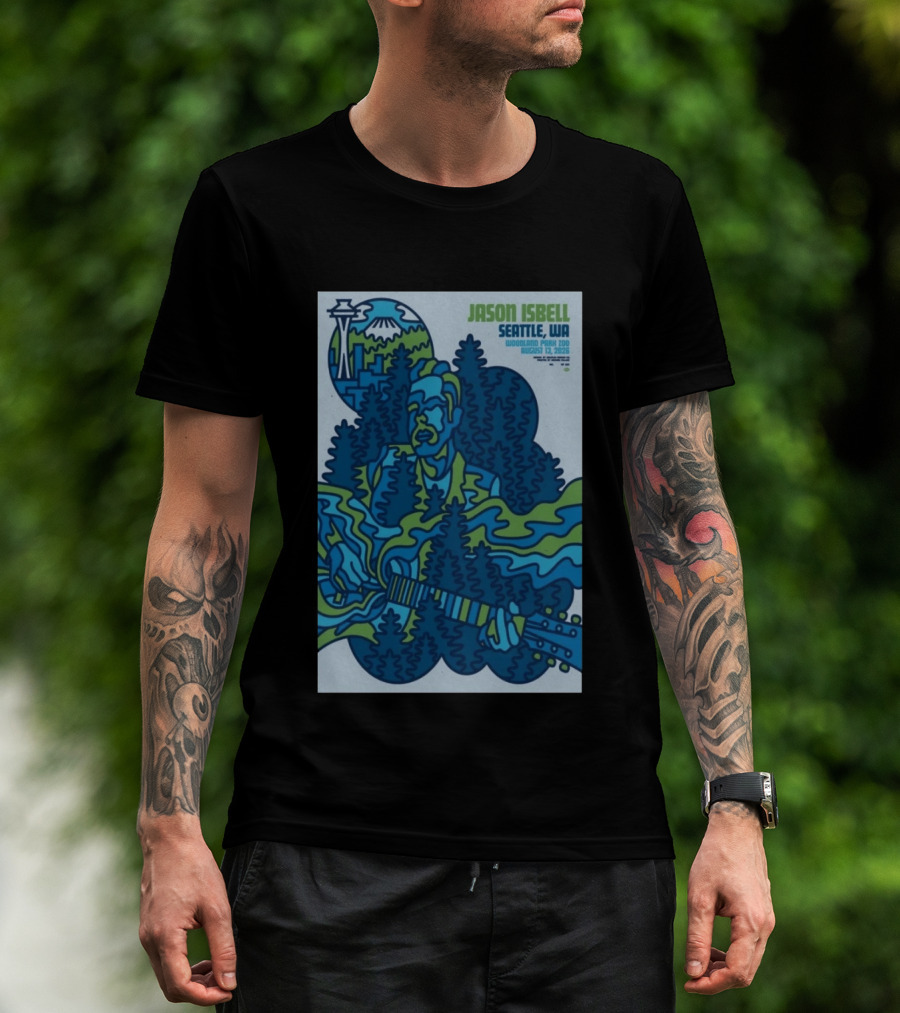 Jason Isbell Seattle WA Woodland Park Zoo August 13 2026 Concert With Space Needle And Mt Rainier T-Shirt