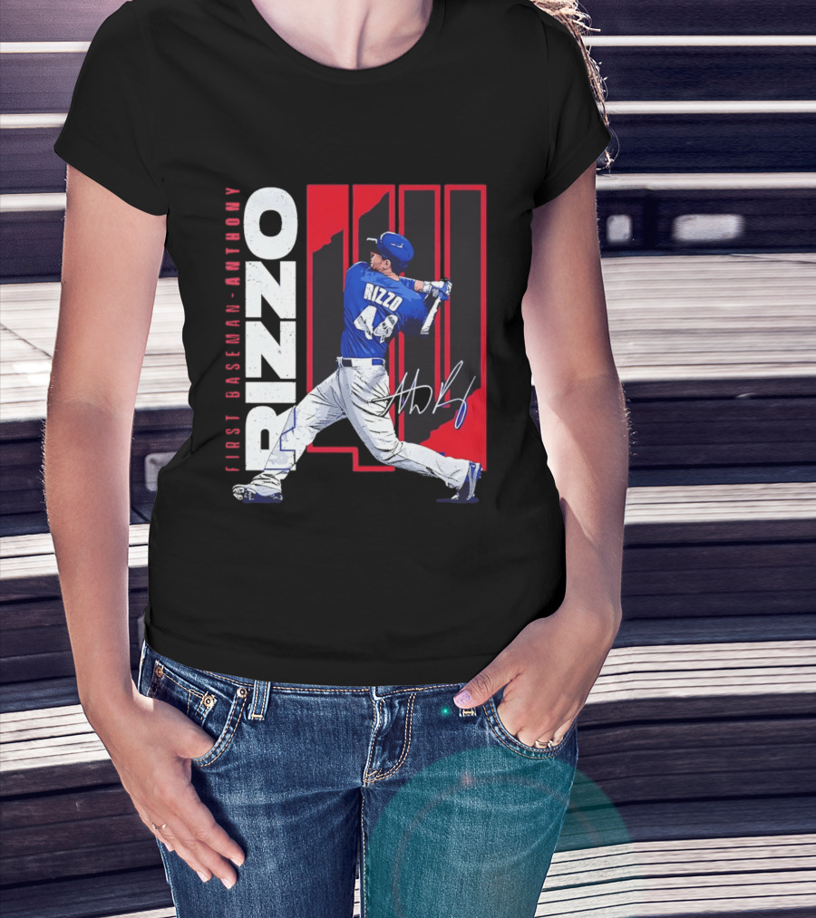 First Baseman Anthony Rizzo Swinging Action 44 Distressed T-Shirt