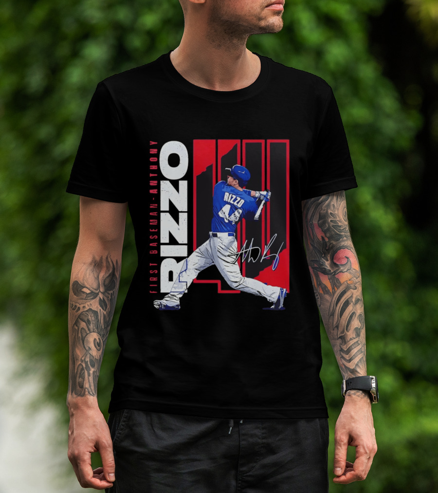 First Baseman Anthony Rizzo Swinging Action 44 Distressed T-Shirt