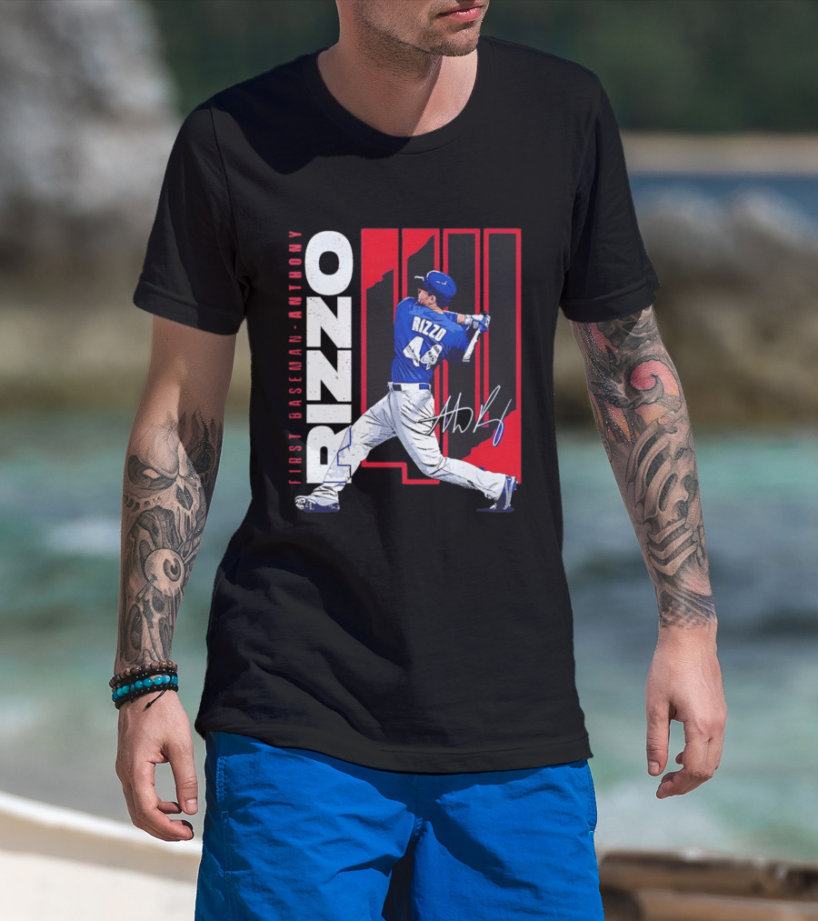 First Baseman Anthony Rizzo Swinging Action 44 Distressed T-Shirt