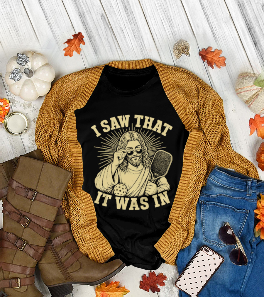 I Saw That Jesus Pickleball It Was In Sunglasses Paddle T-Shirt