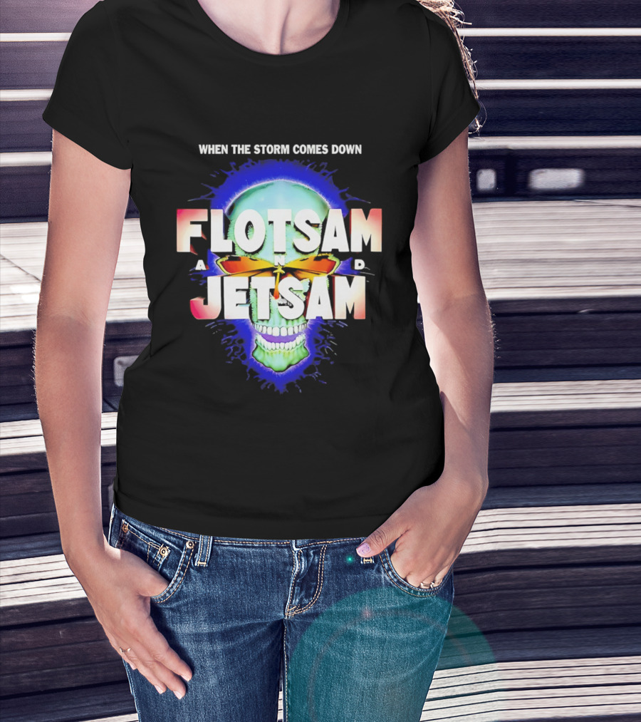 Flotsam And Jetsam When The Storm Comes Down Green Skull Blue Aura T-Shirt