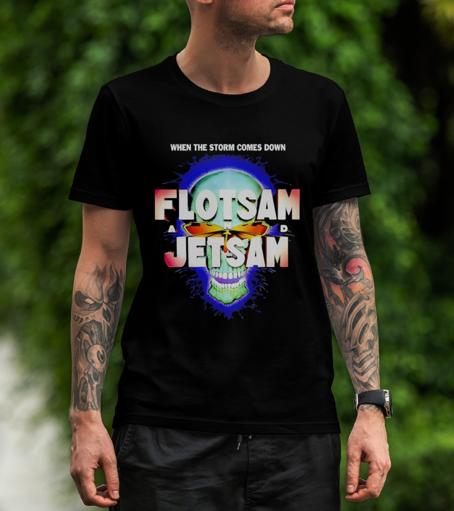 Flotsam And Jetsam When The Storm Comes Down Green Skull Blue Aura T-Shirt
