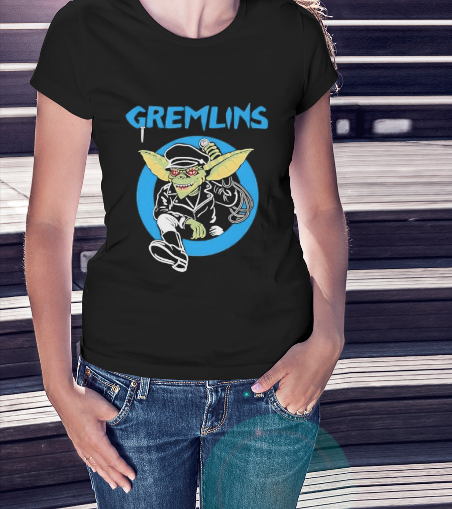 Gremlins Cartoon Leather Biker Gizmo Blue Circle T-Shirt