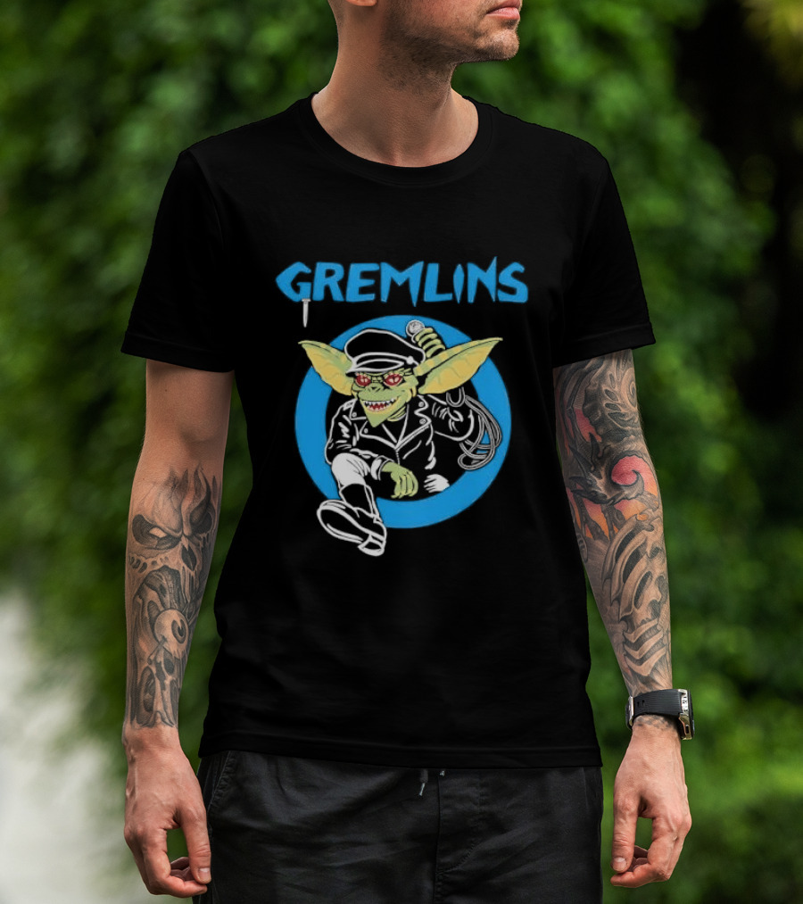 Gremlins Cartoon Leather Biker Gizmo Blue Circle T-Shirt
