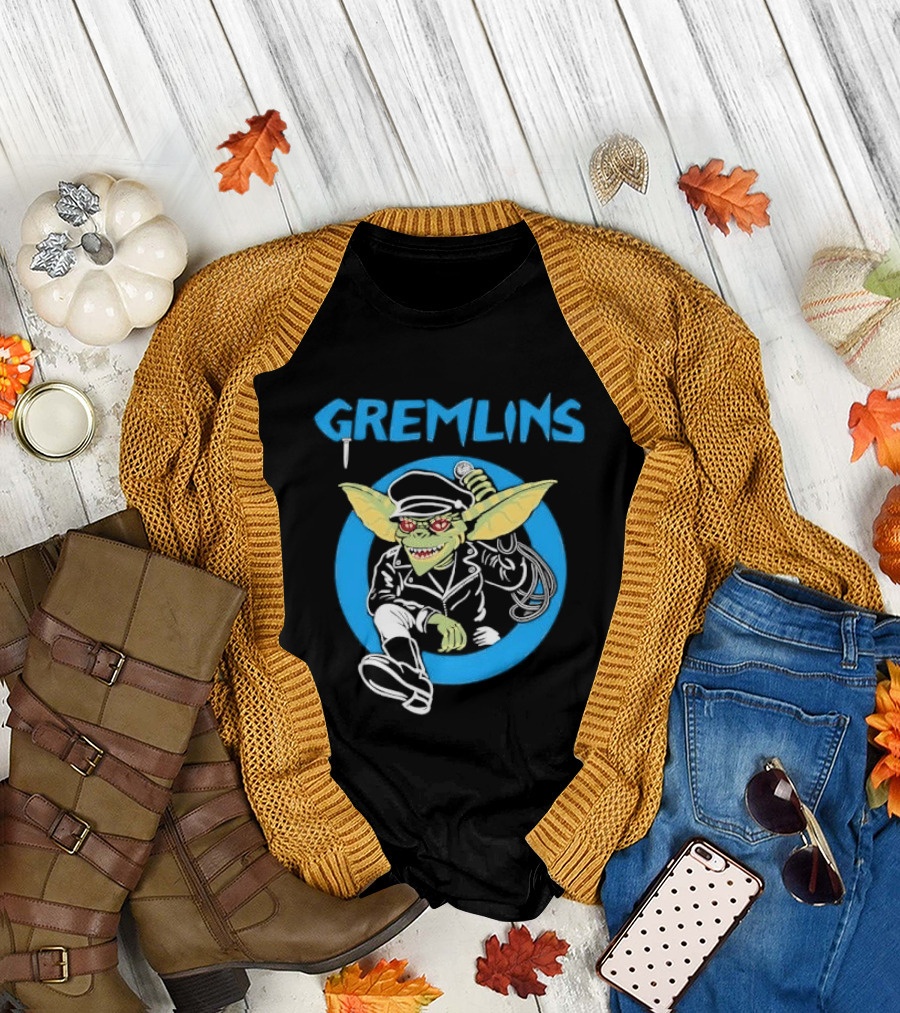 Gremlins Cartoon Leather Biker Gizmo Blue Circle T-Shirt