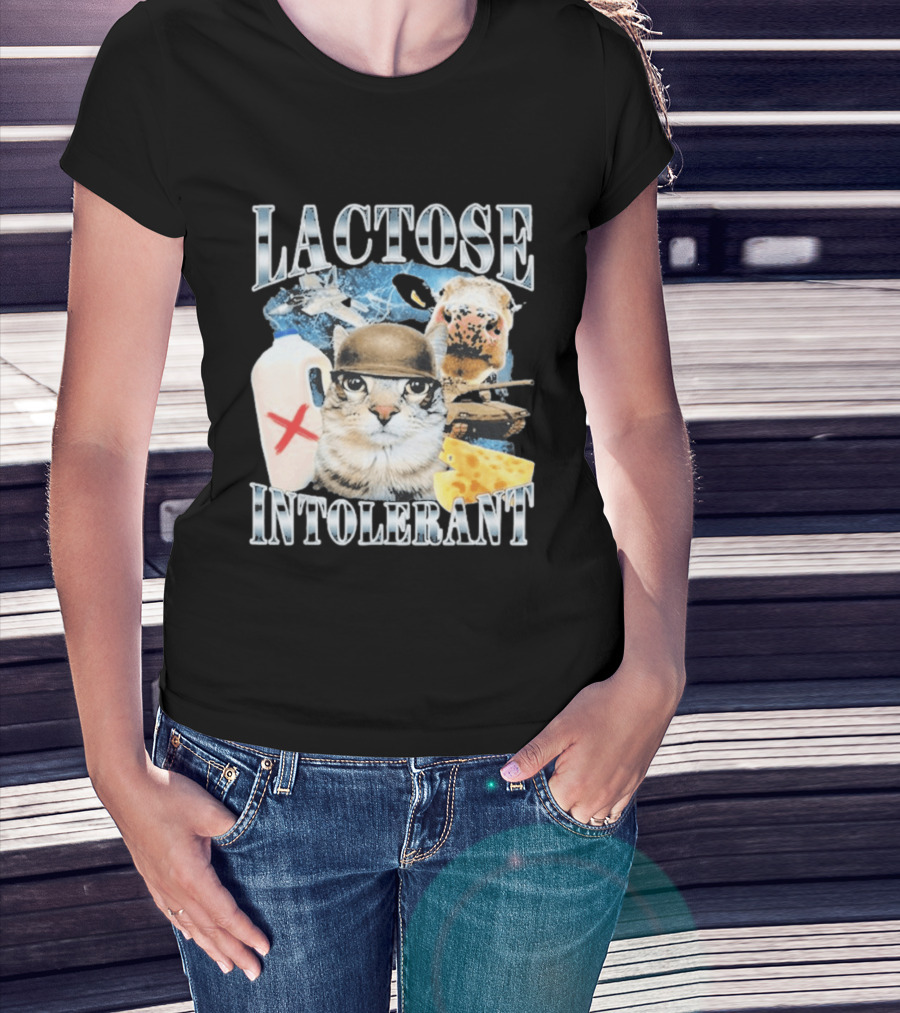 Lactose Intolerant Cat Cheese Cow Milk Jug T-Shirt