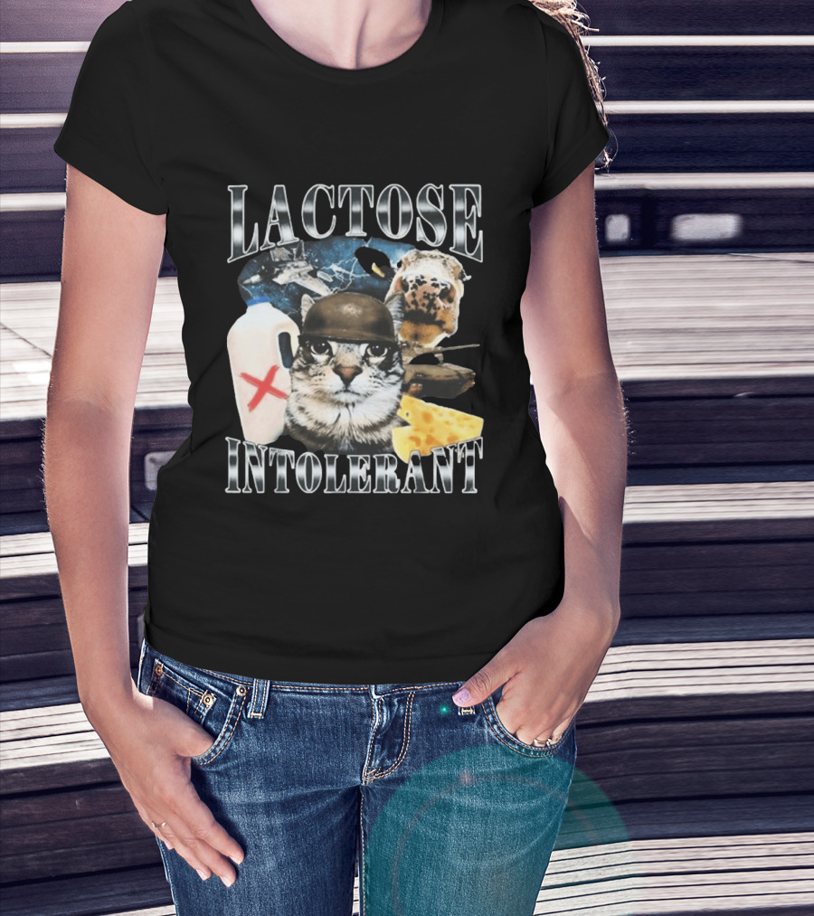 Lactose Tolerant Funny Cat Cheese Milk Jug Helmet Dog Spaceship T-Shirt