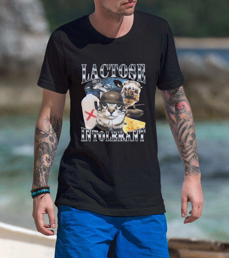 Lactose Tolerant Funny Cat Cheese Milk Jug Helmet Dog Spaceship T-Shirt
