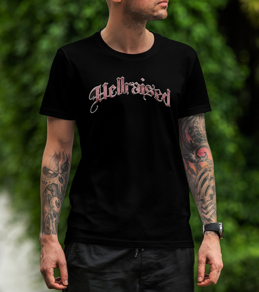 Hellraised Pink Rose Skull Yellow Flames Ornate Frame Distressed T-Shirt