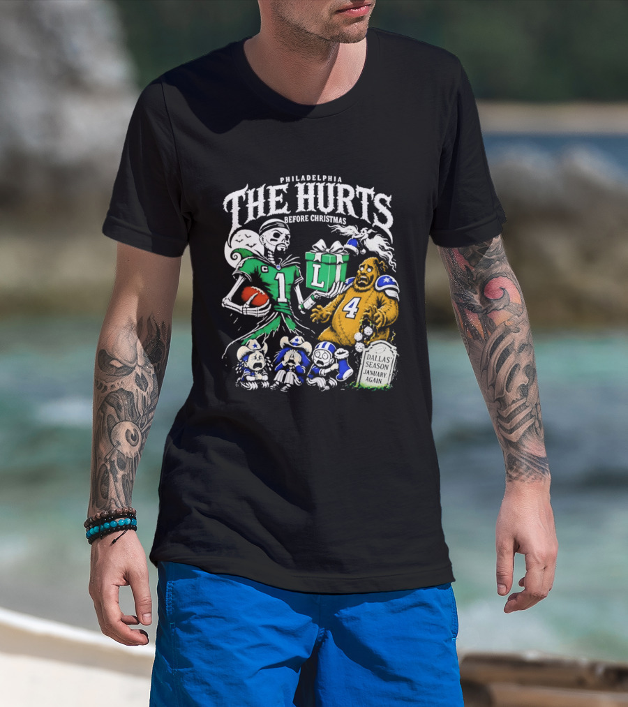 Philadelphia Eagles The Hurts Before Christmas Jalen Hurts Dallas Season Again Tombstone T-Shirt
