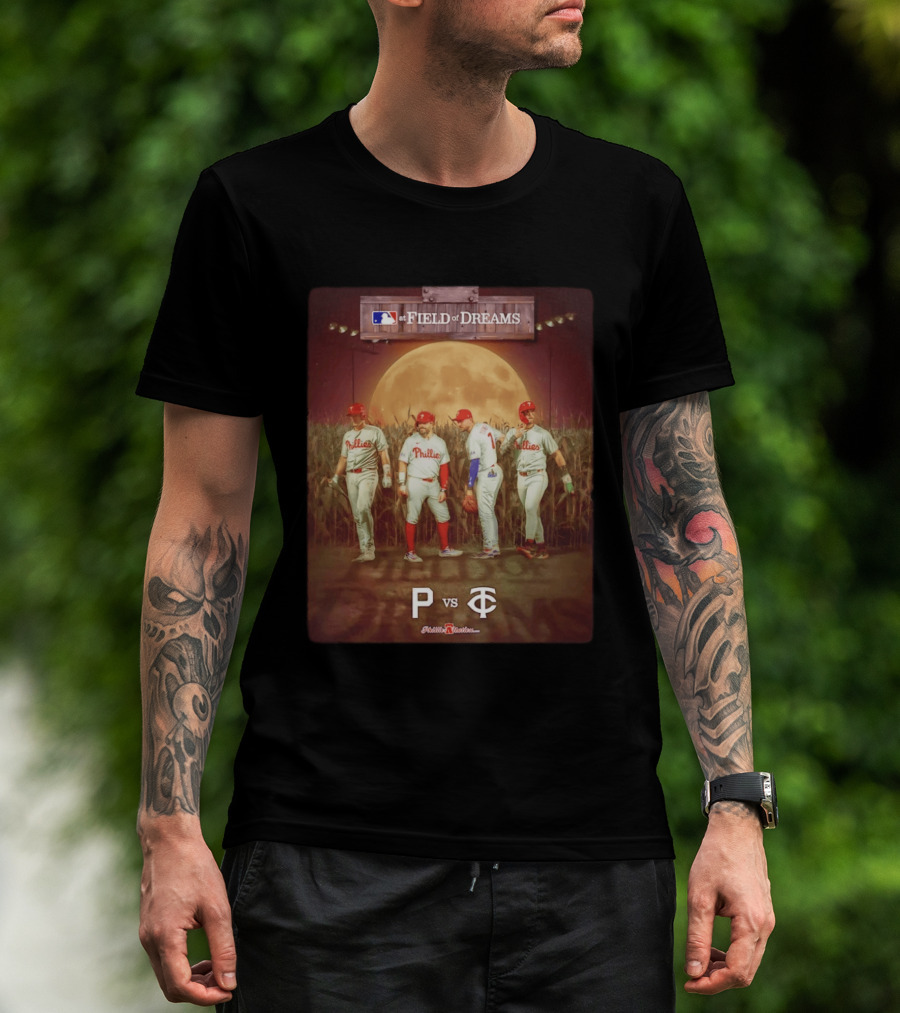 MLB At Field Of Dreams Philadelphia Phillies Vs Minnesota Twins 2026 Moonlit Cornfield Scene T-Shirt