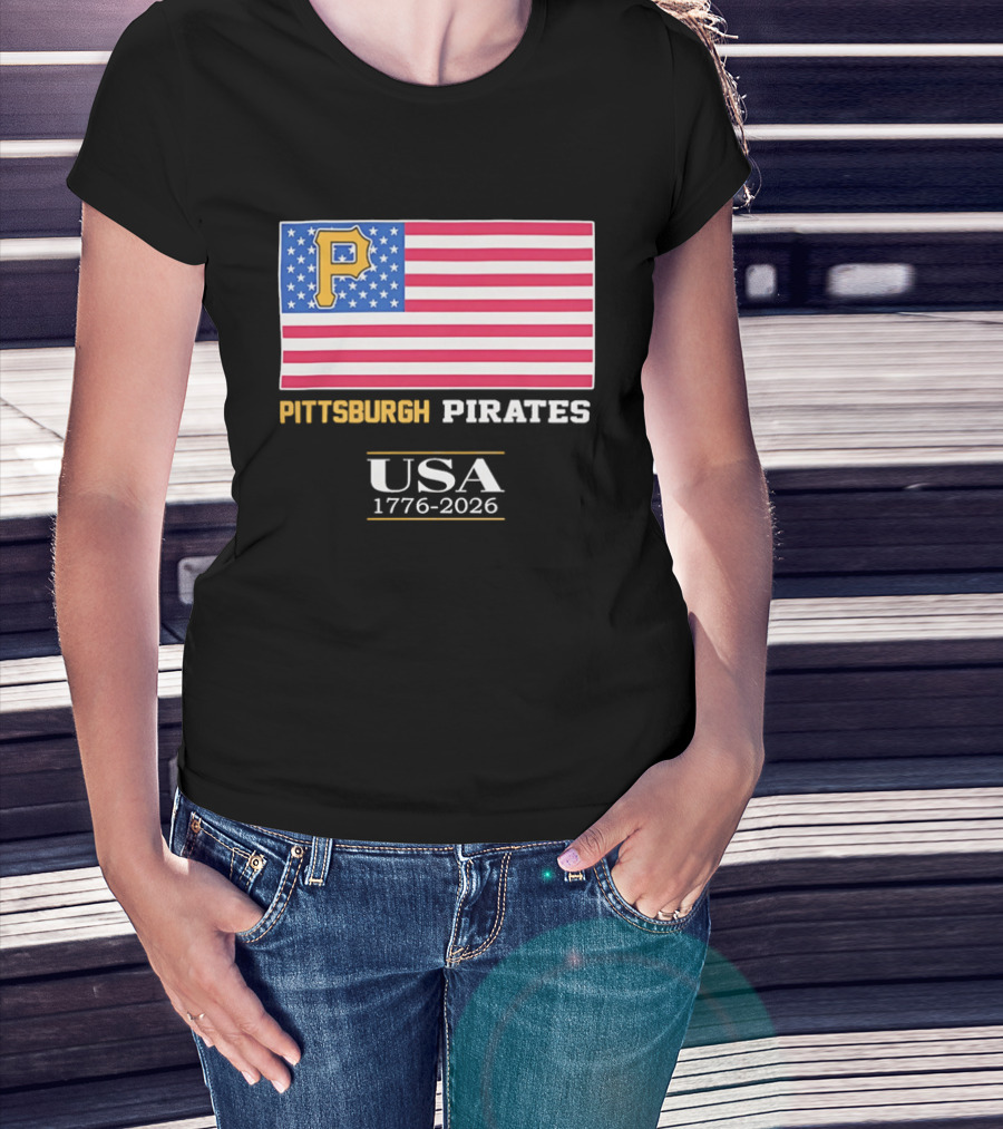 Pittsburgh Pirates American Flag USA 1776 2026 Yellow P T-Shirt