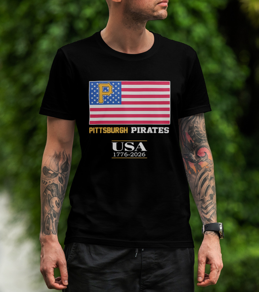 Pittsburgh Pirates American Flag USA 1776 2026 Yellow P T-Shirt