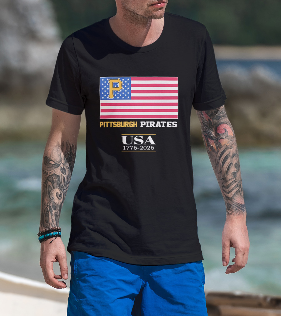 Pittsburgh Pirates American Flag USA 1776 2026 Yellow P T-Shirt