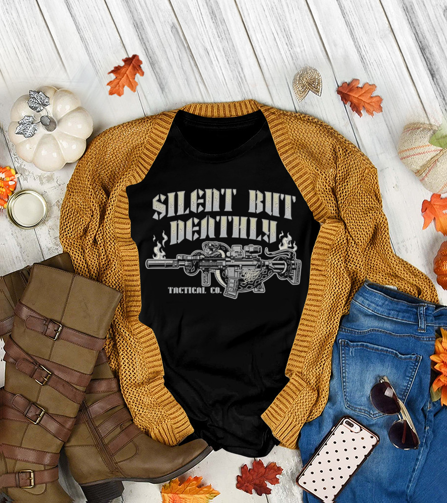 Silent But Deathly Venomous Snake Wrapped Suppressed Rifle Smoke Tactical UX T-Shirt