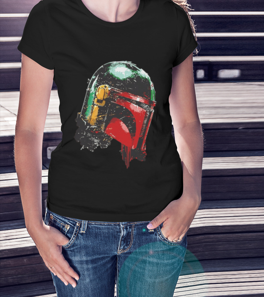 Star Wars Boba Fett Helmet Distressed Paint Splatter Drip T-Shirt
