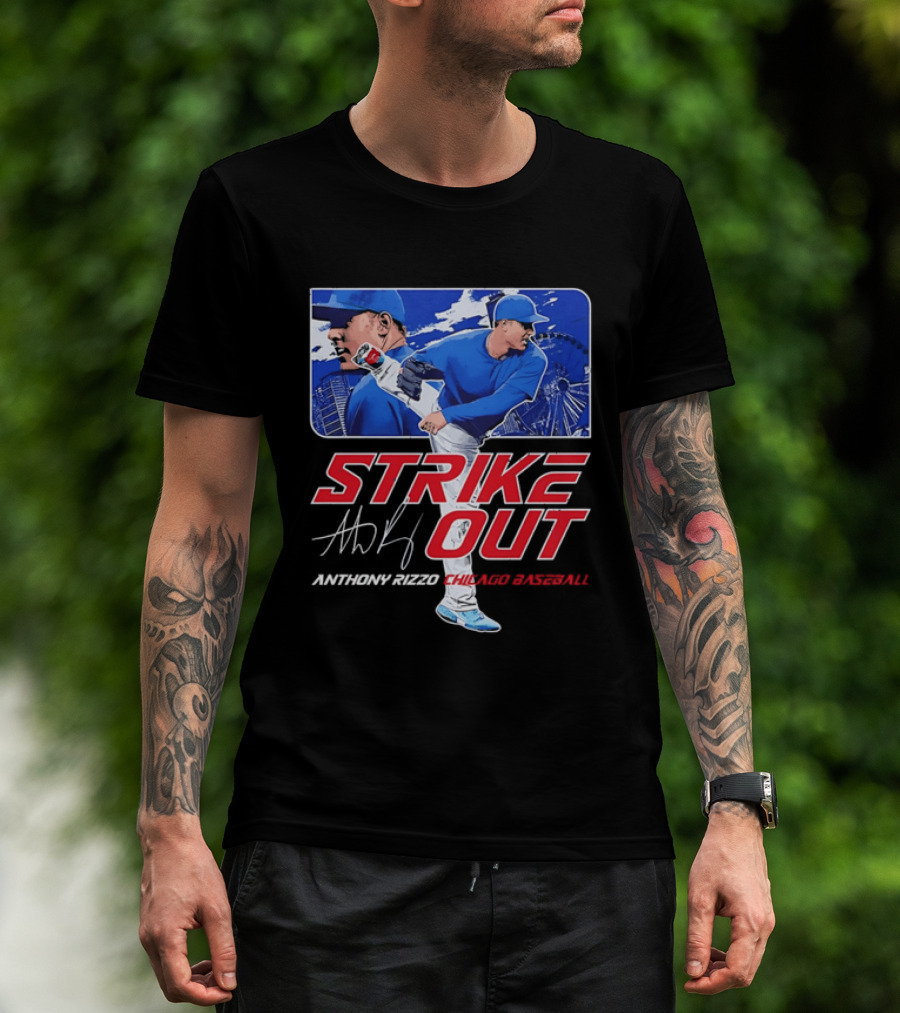 Strike Out Anthony Rizzo Chicago Baseball Pitcher Ferris Wheel Skyline T-Shirt