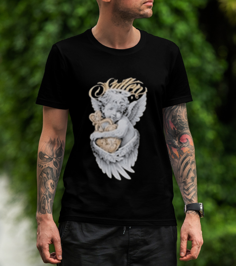 Sullen Heavenly Angel Embracing Heart T-Shirt